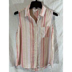 Time & Tru Women's Sleeveless Small (4-6) Pink Cream Striped Button Up Top